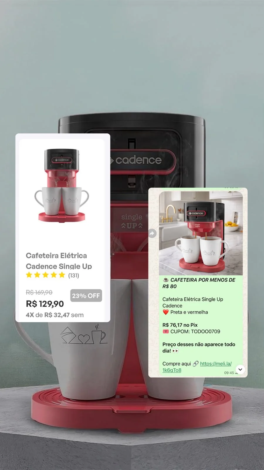 Print comparando preços da cafeteira Cadence Single Up