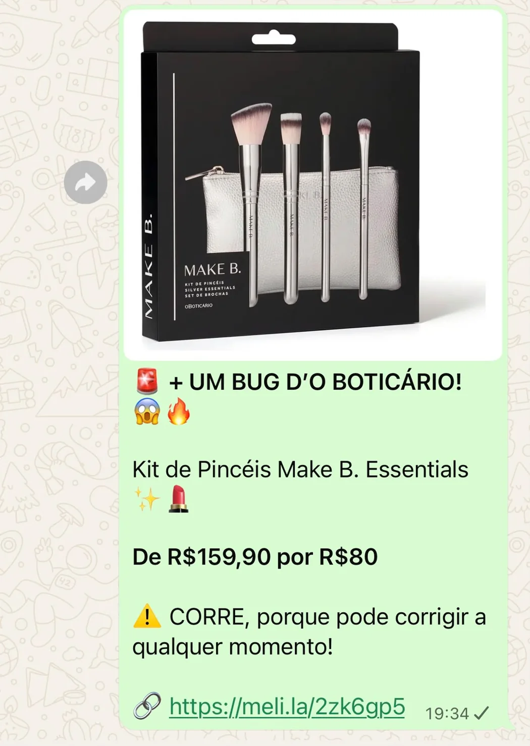 Print da oferta Kit de Pincéis Make B. Essentials: de R$ 159,90 por R$ 80